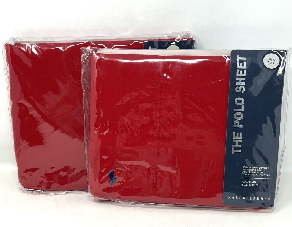 Vintage Ralph Lauren “THE POLO SHEET” Red Twin Fitted + Flat Sheet Regatta Red